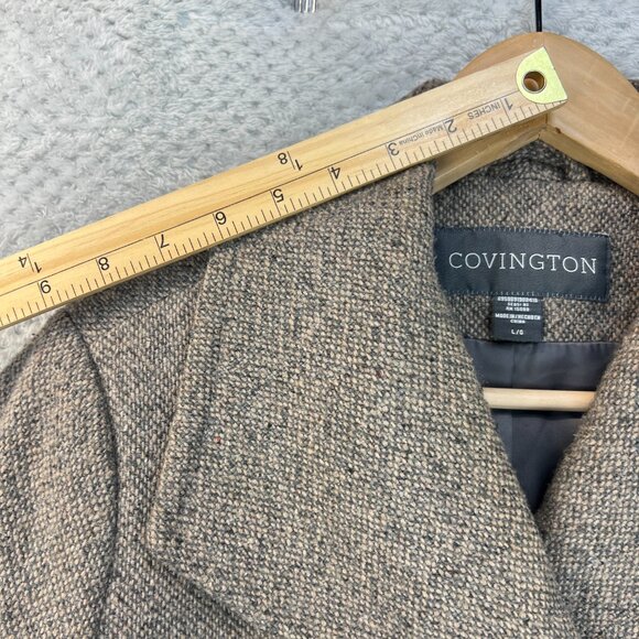 Vintage Covington Womens Coat Donegal Tweed Wool Blend Belted Outerwear Tan Sz L - Picture 13 of 16
